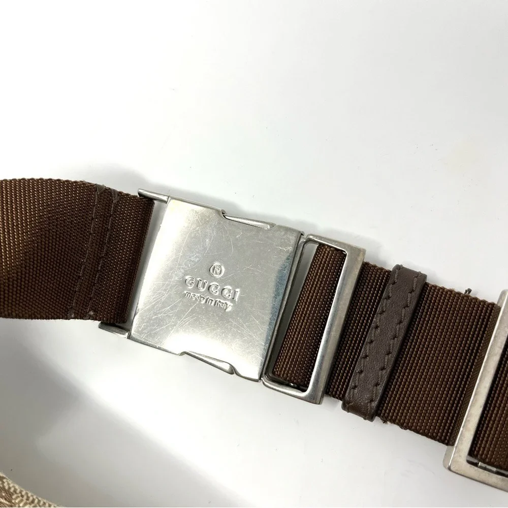 Gucci Jackie GG Logo Monogram Belt Bum Waist Bag Crossbody Purse Brown Canvas